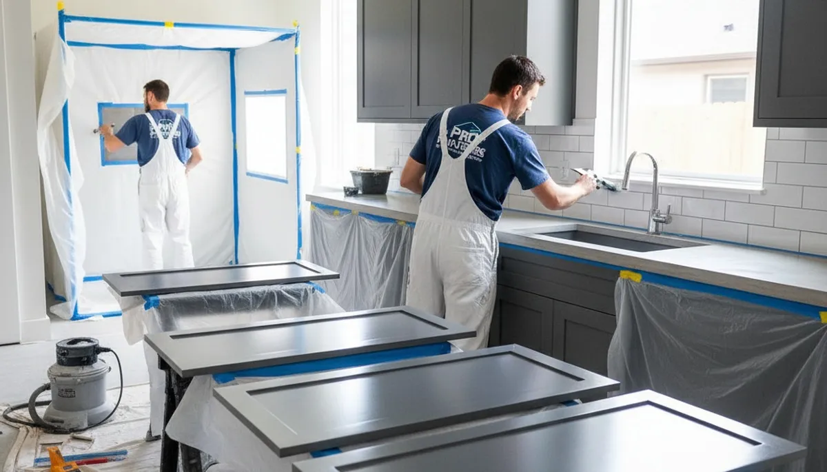 Professional cabinet painting in Spokane WA kitchen by local house painters for durable finish