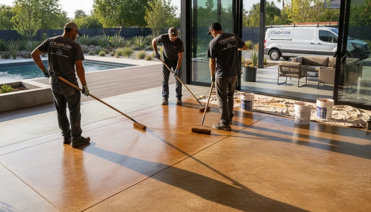 Professional concrete staining on residential driveway in Spokane, WA by local painting contractors