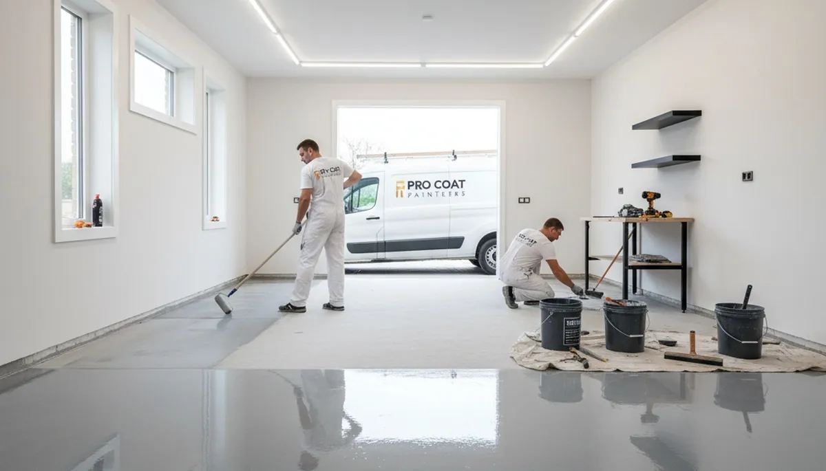 Epoxy floor coating in Spokane, WA garage with glossy finish by local professional painters