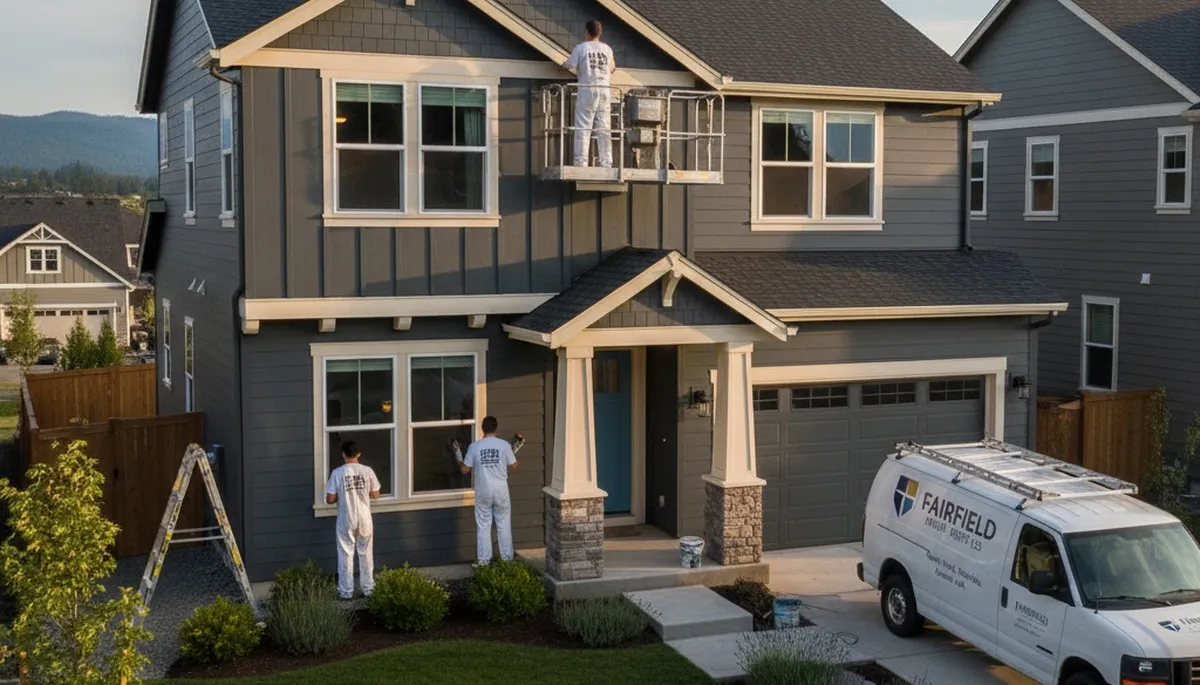 Professional house painters finishing exterior home painting in Spokane WA