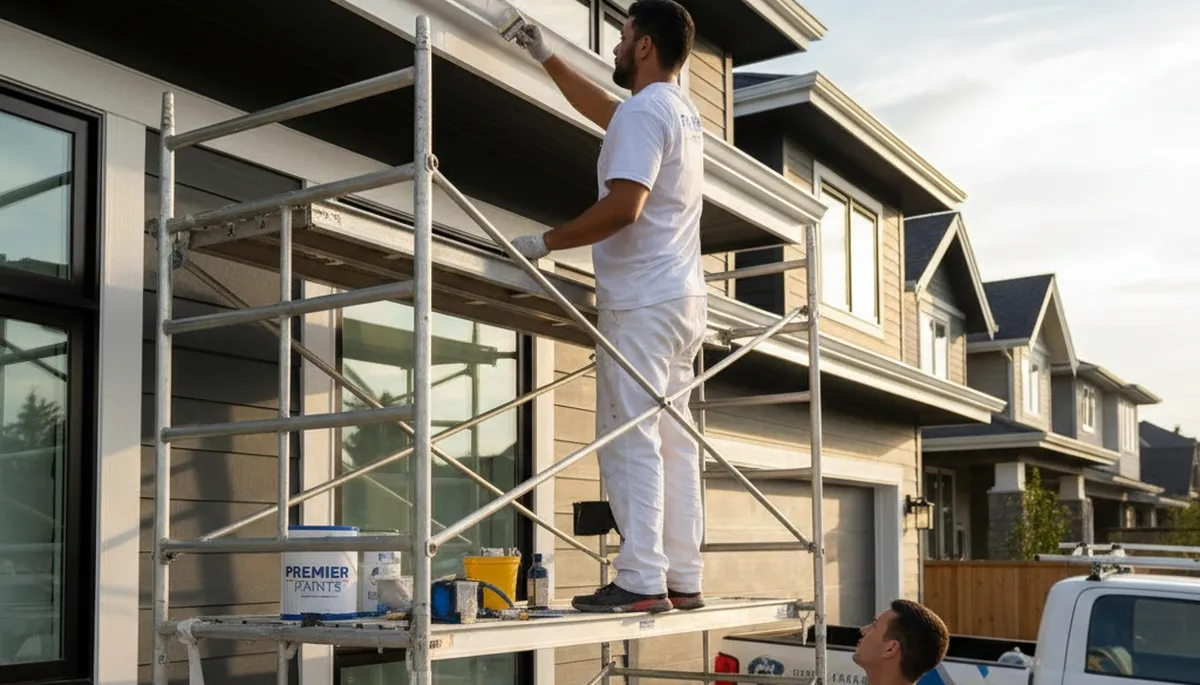 Professional trim and fascia painting on Spokane WA home exterior by expert house painters