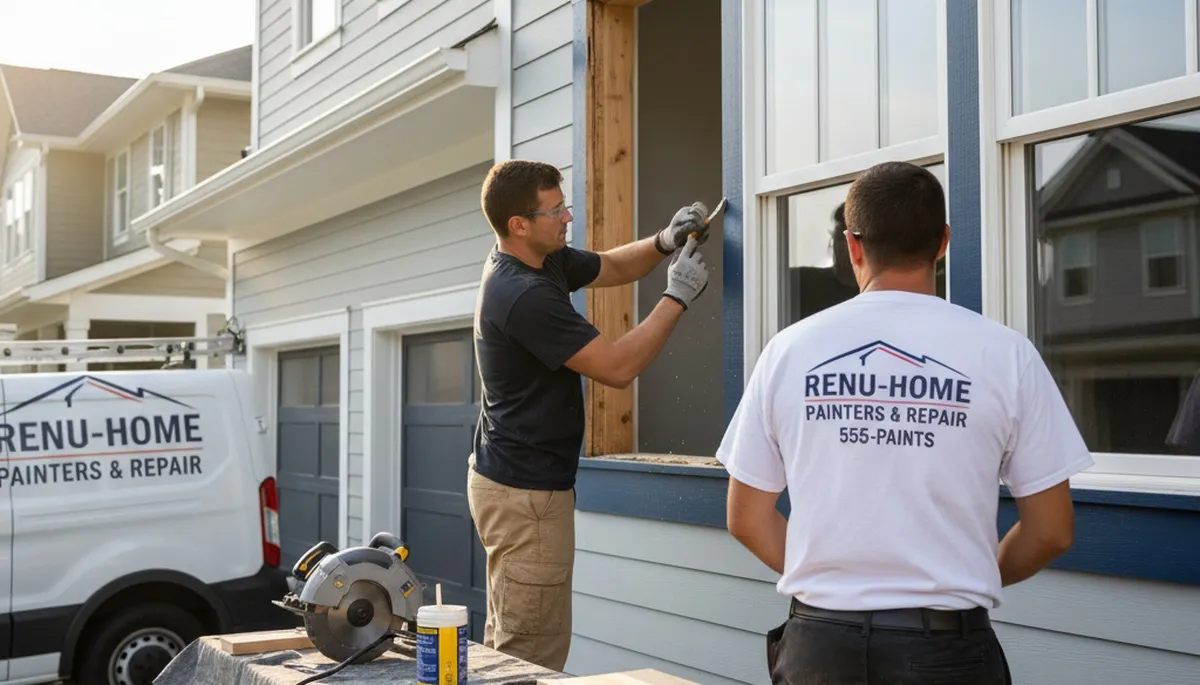 Wood rot repair on Spokane WA home exterior by professional house painters restoring damaged siding